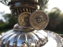 Pair Of Old Original Victorian Silver Plated Evered's Duplex Oil Lamps