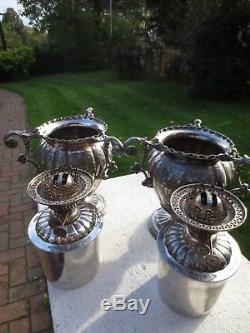 Pair Of Old Original Victorian Silver Plated Evered's Duplex Oil Lamps