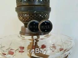 Pair Oil Lamp Original Victorian 1884 T Rowatt 33 Cast Iron Cranberry Cut Glass