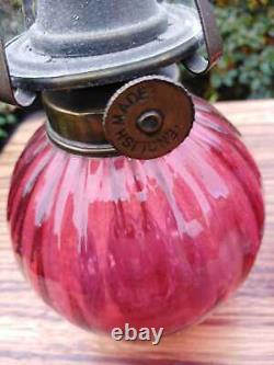 Pair of Victorian Cranberry Cottage Oil Lamps