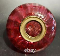 Pair of Victorian cranberry glass peg oil lamp fonts