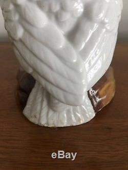 Pair of victorian german porcelain oil lamp small white owls with glass shade