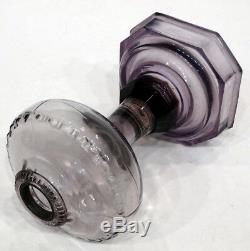 Patent 1911 Vintage ANTIQUE Victorian PURPLE AMETHYST GLASS Kerosene OIL LAMP