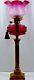 Perfect Victorian Messengers cranberry glass column Oil Lamp with Shade