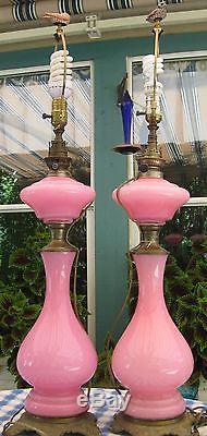 Pink Opaline HASAG VICTORIAN OIL LAMPS Gilt Mounted 1863-1889