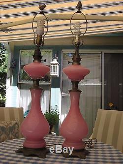 Pink Opaline HASAG VICTORIAN OIL LAMPS Gilt Mounted 1863-1889