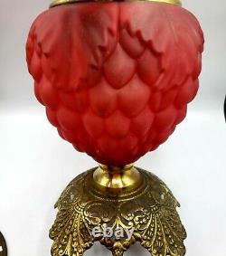 Pittsburgh Brass & Lamp Co Antique GWTW Red Glass Artichoke Lamp B & H Burner