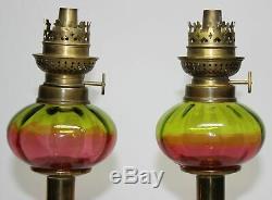 Pr. Victorian Reverse Rubina Verde Peg/candlestick Oil Lamps