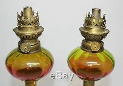 Pr. Victorian Reverse Rubina Verde Peg/candlestick Oil Lamps