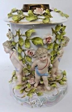 Pretty Antique Porcelain Cherub Duplex Oil Lamp