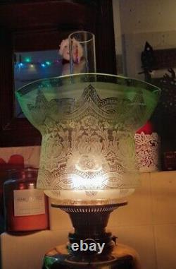 Pristine Large Victorian Green Acid Etched Oil Lamp Shade 4 inch