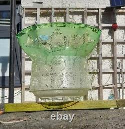 Pristine Large Victorian Green Acid Etched Oil Lamp Shade 4 inch