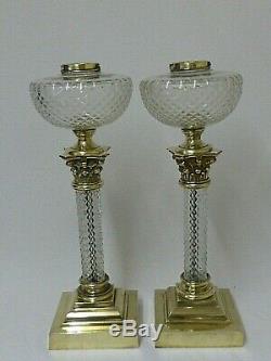 Quality Pair Of Victorian Cut Glass Duplex Oil Lamps