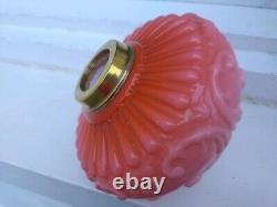 Quality Victorian Antique Orange Cased Glass Duplex Oil Lamp Font