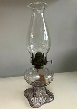 Queen Mary Finger Oil Lamp, purple tinted glass, with chimney/burner/wick