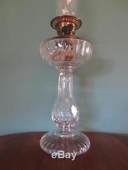 Rare Antique Victorian (circa1870) Falks All Cut Crystal Glass Column Oil Lamp