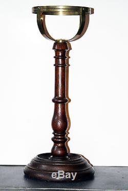 RARE Antique Aladdin Oil Lamp Stand Wooden, Oak Stem & Brass Cup suit Tilley