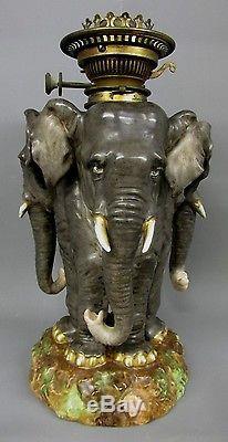 Rare Large Size Sitzendorf Elephant Porcelain Oil Lamp Circa 1881