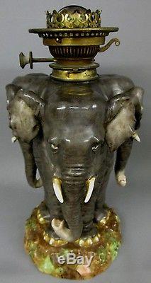 Rare Large Size Sitzendorf Elephant Porcelain Oil Lamp Circa 1881