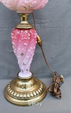 RARE Original VICTORIAN Embossed Relief Pink Glass Oil Lamp Base Column and Font