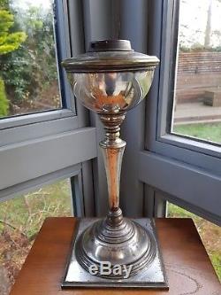 RARE Original Victorian Rhodium Plated WAS Benson Oil Lamp Base Evered Collar A1