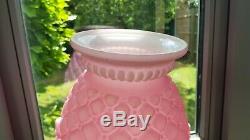 RARE Pair Antique Cranberry Pink Triple Cased Glass Heater Oil Lamp Shades 6