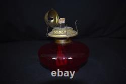 REDUCED! Antique Brass and Cranberry Glass Hanging Oil Lamp Chandelier