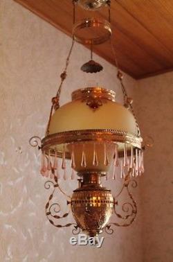 REDUCED RARE Victorian Ansonia Hanging Kerosene Oil Lamp Parlor or Library