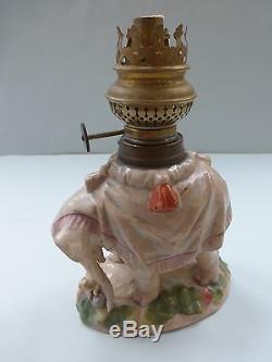 Rare 19thc Victorian Oil Lamp Of And Elephant And Puppy Dog C. 1870