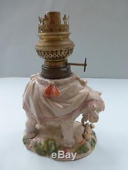 Rare 19thc Victorian Oil Lamp Of And Elephant And Puppy Dog C. 1870