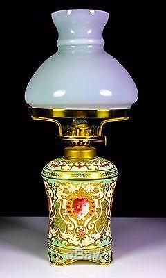 Rare Antique Coalport Jewelled Oil Lamp C. 1893