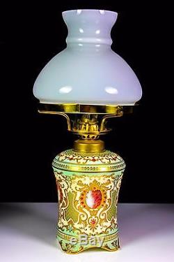 Rare Antique Coalport Jewelled Oil Lamp C. 1893