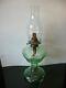 Rare Antique EAPG Green Depression Glass Rose Oil Lamp Uranium Vaseline Lighting
