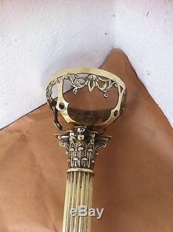 Rare Antique Famos French Brass Corinthian Column Table Oil Lamp, Shade 120 C. P