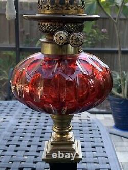 Rare Antique HINKS & Sons Brass Ruby Victorian Corinthian Column Oil Lamp