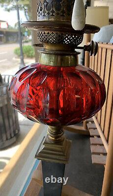 Rare Antique HINKS & Sons Brass Ruby Victorian Corinthian Column Oil Lamp
