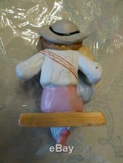 Rare Antique OIL Lamp Pull Bisque Porcelain Figure Boy/Girl Swinger 19th C EUC