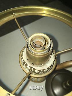 Rare Antique Original 1863 Kleeman Student Brass Oil Lamp With A Milkglass Shade