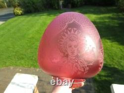 Rare Antique Victorian Crystal Etched Cranberry Duplex Beehive Oil Lamp Shade