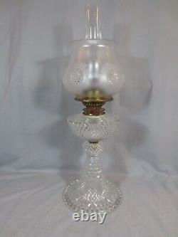 Rare Antique Victorian Youngs Cut Glass Duplex Oil Lamp & Original Shade