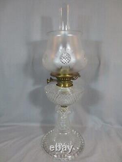 Rare Antique Victorian Youngs Cut Glass Duplex Oil Lamp & Original Shade