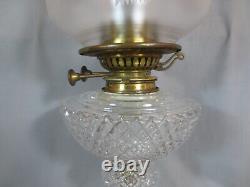 Rare Antique Victorian Youngs Cut Glass Duplex Oil Lamp & Original Shade