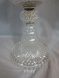 Rare Antique Victorian Youngs Cut Glass Duplex Oil Lamp & Original Shade