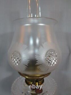 Rare Antique Victorian Youngs Cut Glass Duplex Oil Lamp & Original Shade