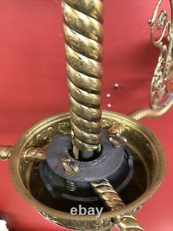 Rare Antique restored Victorian 3 Arm Pull Down Hanging Kerosene Oil Chandelier