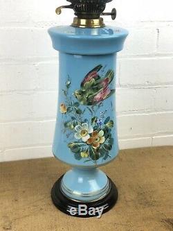 Rare Beautiful Bohemian Blue Opline Enamel Bird Drop In Container Oil Lamp