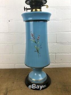 Rare Beautiful Bohemian Blue Opline Enamel Bird Drop In Container Oil Lamp