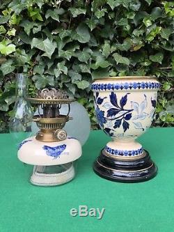 Rare Beautiful Hinks Porcelain Drop In Container Oil Lamp, Belfast Retailer
