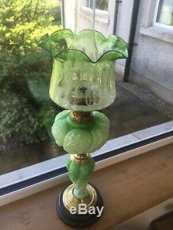 Rare Green Victorian Cherub Oil Lamp Shade