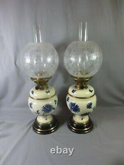 Rare Pair Of Antique Hinks Pottery Table Oil Lamps And Antique Oil Lamp Shades